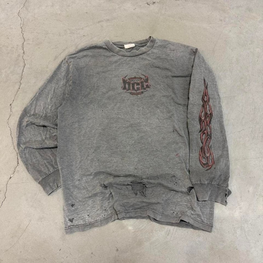 2000s y2k thrashed distressed orange county choppers flame long sleeve tee
